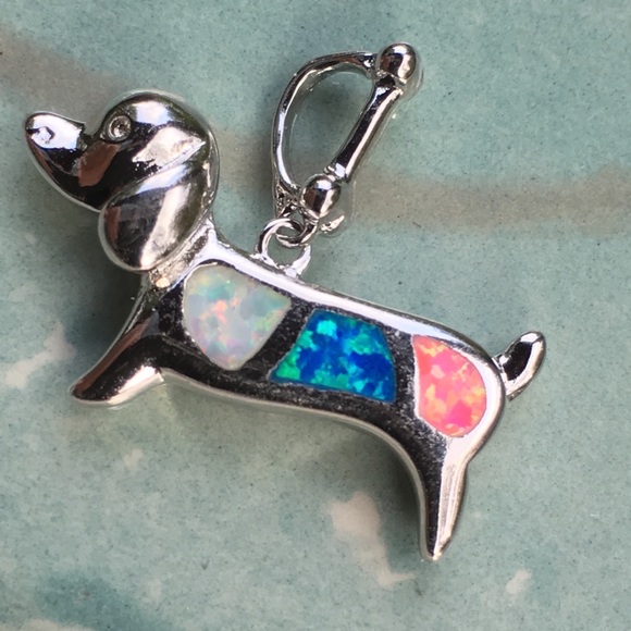 Sterling silver plt & opal 🐶 dog, bone and chain - Picture 8 of 8